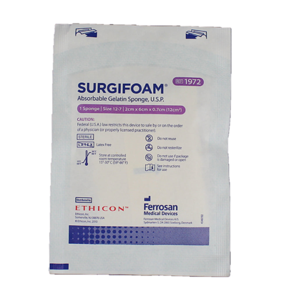 Ethicon Surgifoam Absorbable Gelatin Sponge Sterile - 2x6x7 mm - Box of 12 Sponges Ethicon Surgifoam Absorbable Gelatin Sponge Sterile - 2x6x7 mm - Box of 12 Sponges